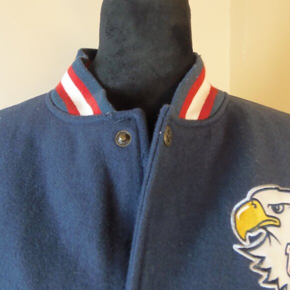 Steve & Barry's Letterman Style Jacket Faux Leather USA Patriotic Men's SZ S/M - Picture 5 of 12